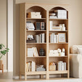 Arched Set of 2 Bookshelf with 5 Tier Open Shelves, Living Room, Natural Oak by JMHDYG