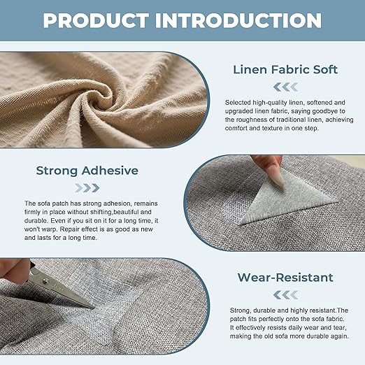BESEZX Linen Fabric Repair Patch，3 PCS 9 * 11 Inch Self-Adhesive Couch Fabric - Image 3