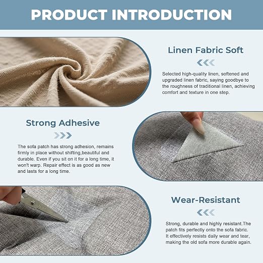 BESEZX Linen Fabric Repair Patch，3 PCS 9 * 11 Inch Self-Adhesive Couch Fabric - Image 3