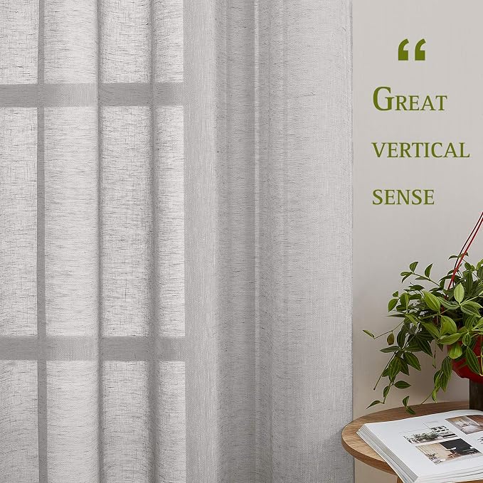 NICETOWN Semi Sheer Grey Curtains 84 inches Long, Grommet Linen Weave Semi - Image 5