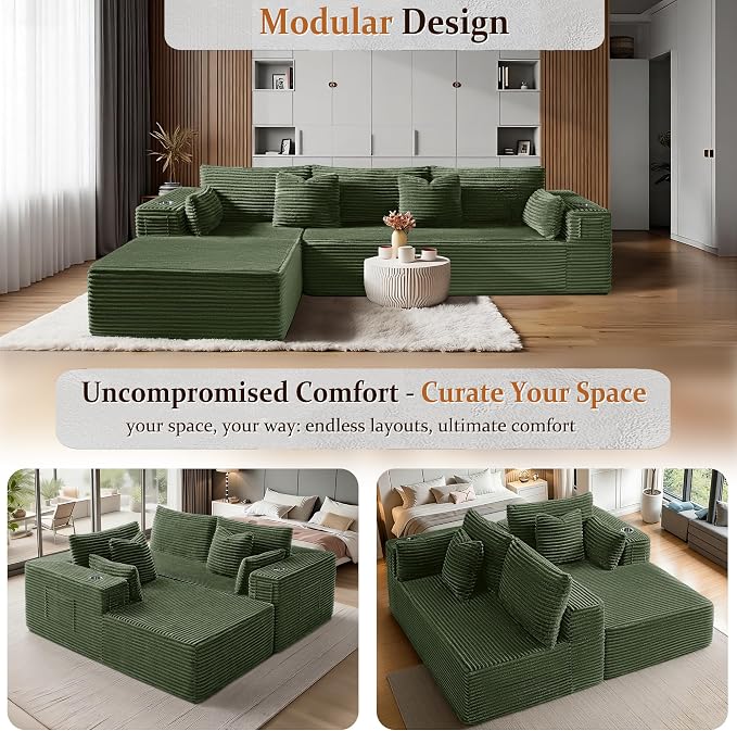 108" Cloud Sectional Couch, Comfort L Shaped Boneless Couch - Image 6