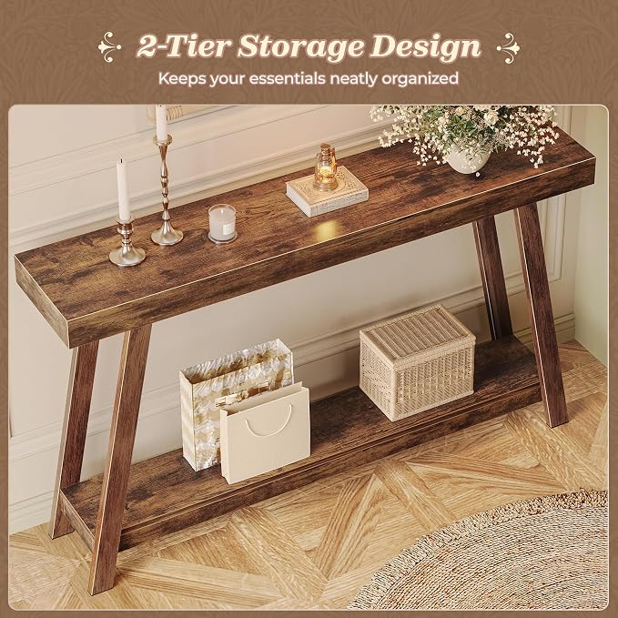 Huuger Console Table with Charging Station, USB-C Port, 2 Tiers Entryway Table - Image 5