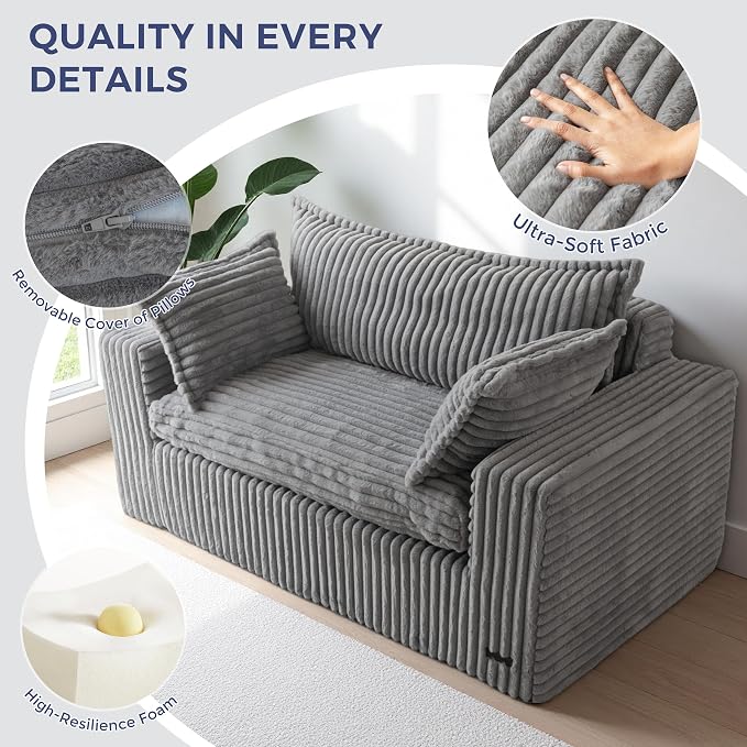 MAXYOYO 59" Bean Bag Sofa Couch, Loveseat Boneless Couch in a Box, Upholstered - Image 4