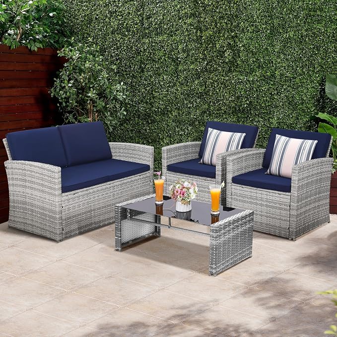 KROFEM 4-Piece Patio Furniture Set, Wicker Outdoor Rattan Sectional Sofa - Image 7
