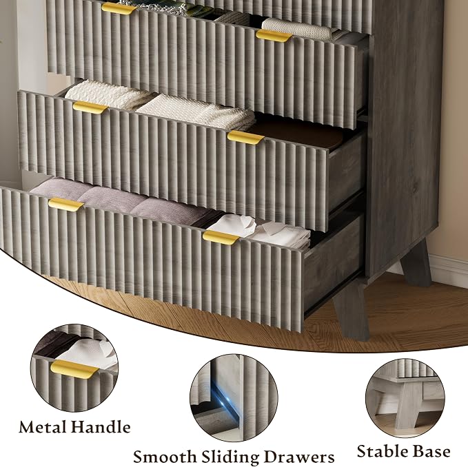 BORNOON 46" Tall Dresser for Bedroom, 6-Drawer Fluted Chest of Drawers - Image 5