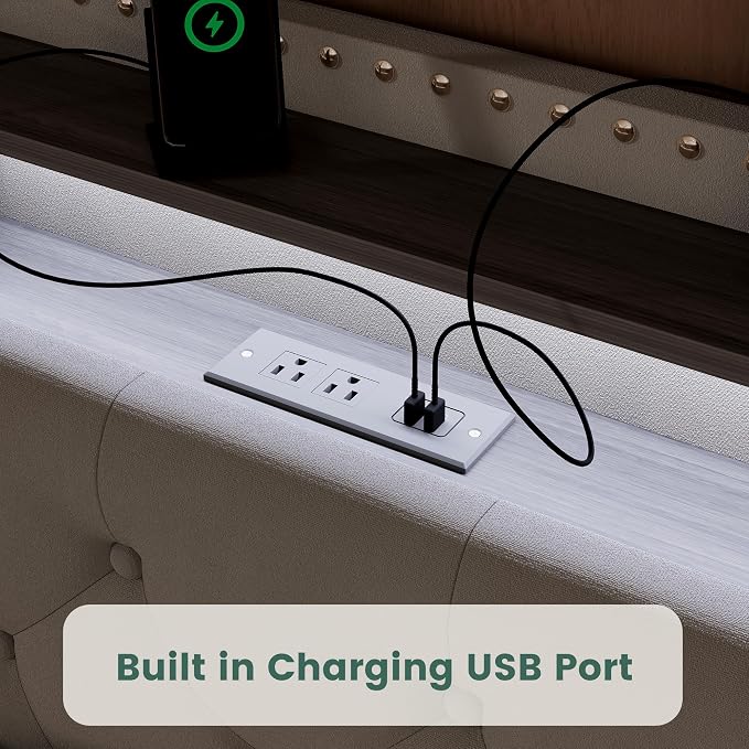 LARMACE King Bed Frame with 4 Storage Drawers and USB Charging Station Velvet - Image 4