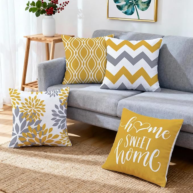 Hexagram Geometric Yellow Pillow Covers 16x16 Set of 4, Decorative Outdoor Boho - Image 6