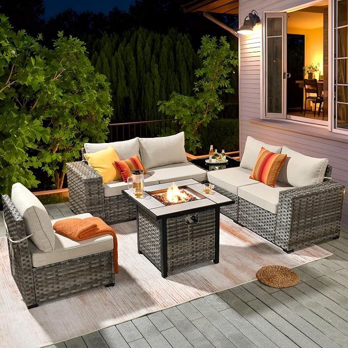 ovios 7 Pieces Patio Furniture Set, Outdoor Wicker Sectional Sofa - Image 9