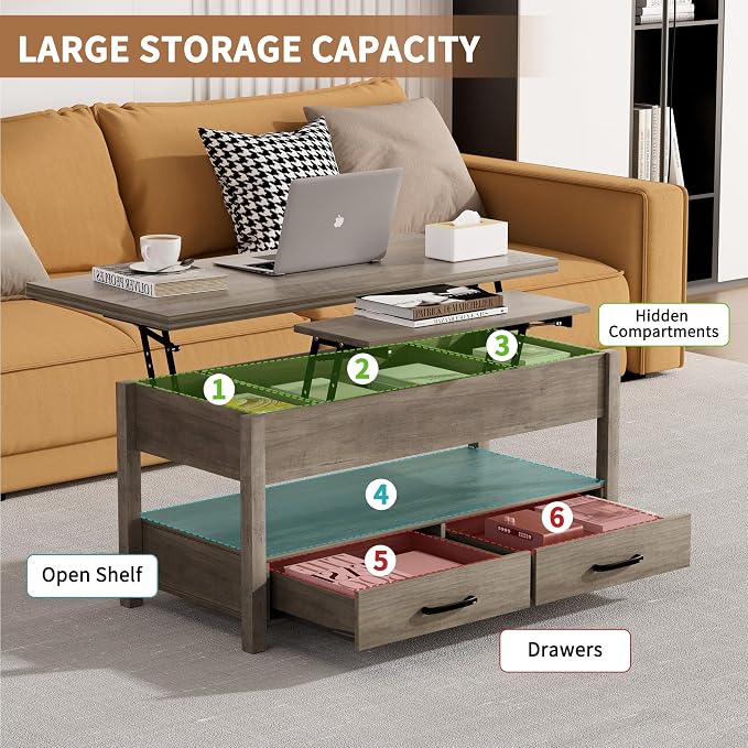 SYESWAY 42'' Lift Top Coffee Table - Image 6