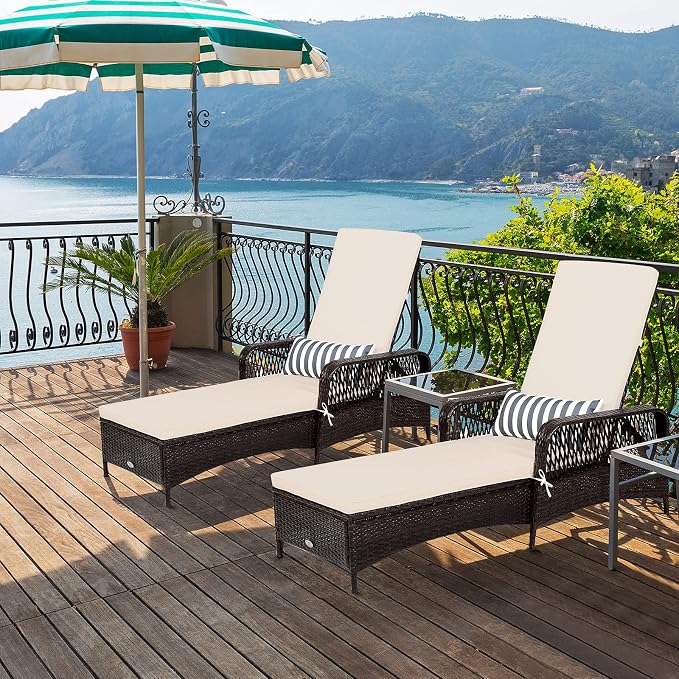 COSTWAY PE Rattan Chaise Lounge Chair, 6 Gear Adjustable Recliner - Image 3