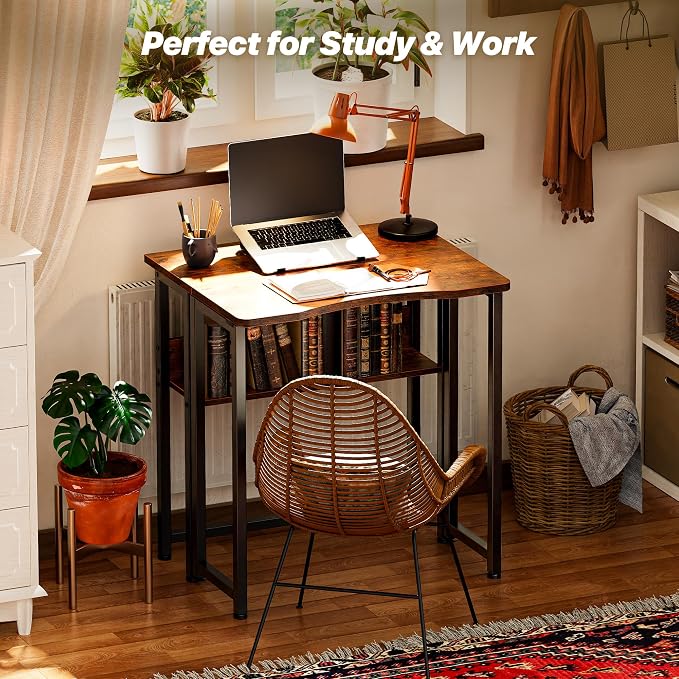 Huuger Folding Desk with Storage Shelf, 23.6 Inch Foldable Computer Table - Image 8