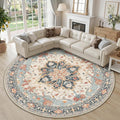 RELEANY Area Rugs Round 10ft Washable Non-Slip, Floral Vintage Distress Print by RELEANY