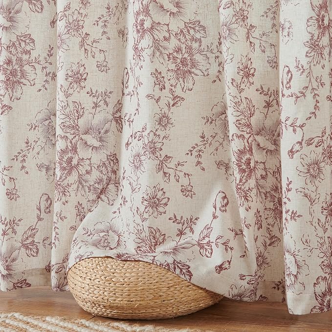 jinchan Linen Blend Curtain Floral Curtains - Image 8