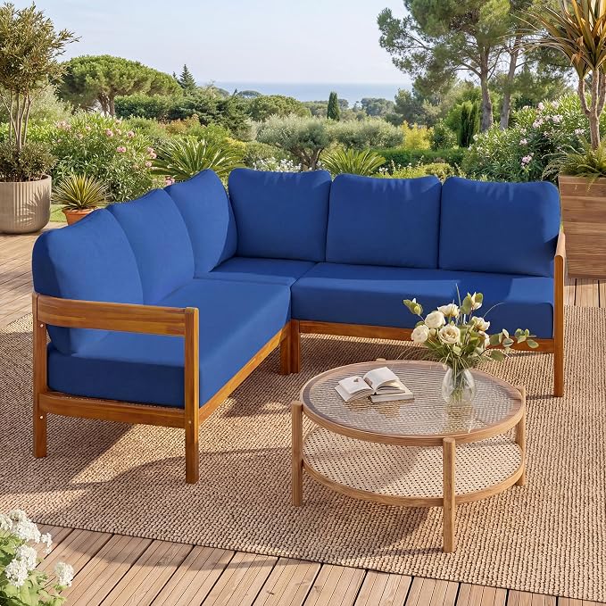 VilroCaz Outdoor Patio Furniture Set, L-Shaped Acacia Wood Sectional Sofa by VilroCaz