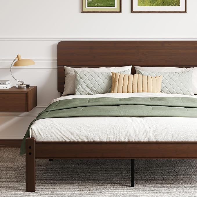 BOSRII 14in High Solid Bamboo Wood Platform Full Size Bed Frame by FORYOURBETTERSLEEP
