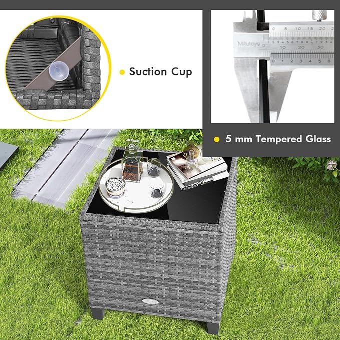 COSTWAY 3PCS Patio Furniture Set, PE Rattan Wicker Sofa w/Washable Cushion and - Image 6