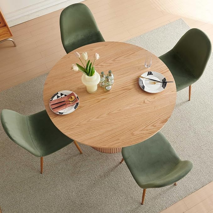 Dining Table Set for 4, Mid Century Modern 47 Inch Wooden Round Dining Table Set - Image 5