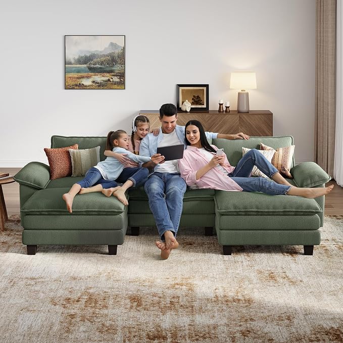 LINSY HOME 123" Modular U-Shaped Sectional Sofa, 3-Seat Corduroy Modern Cloud - Image 8
