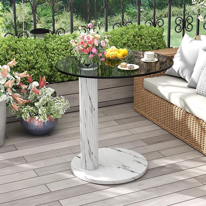 Hooseng Glass Round Coffee Table End Table, 22-Inch Modern Tempered Transparent - Image 4