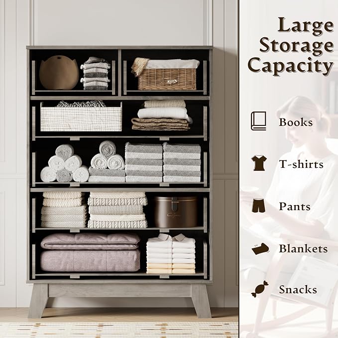BORNOON 46" Tall Dresser for Bedroom, 6-Drawer Fluted Chest of Drawers - Image 4