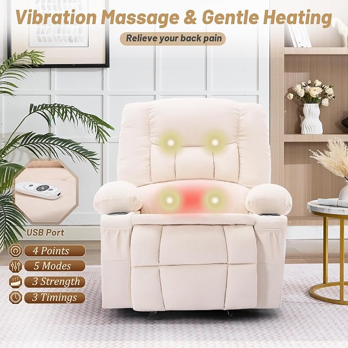 Rocker Recliner Chair with Massage and Heat, Nursery Rocking Chairs - Image 3