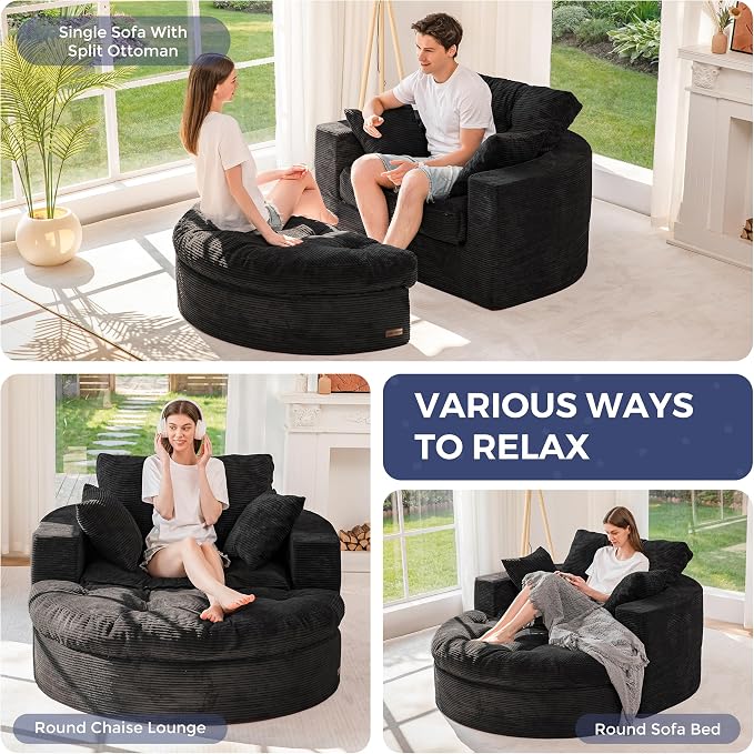 MAXYOYO L Shape Sectional Sofa Couch and Round Chaise Lounge, Modern Cloud Couch - Image 5