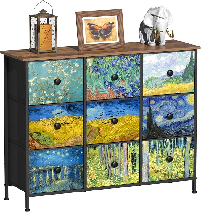 EXOTICA Van Gogh 9 Drawers Dresser Wide TV Stand Colorful Dressers & Chest of - Image 8
