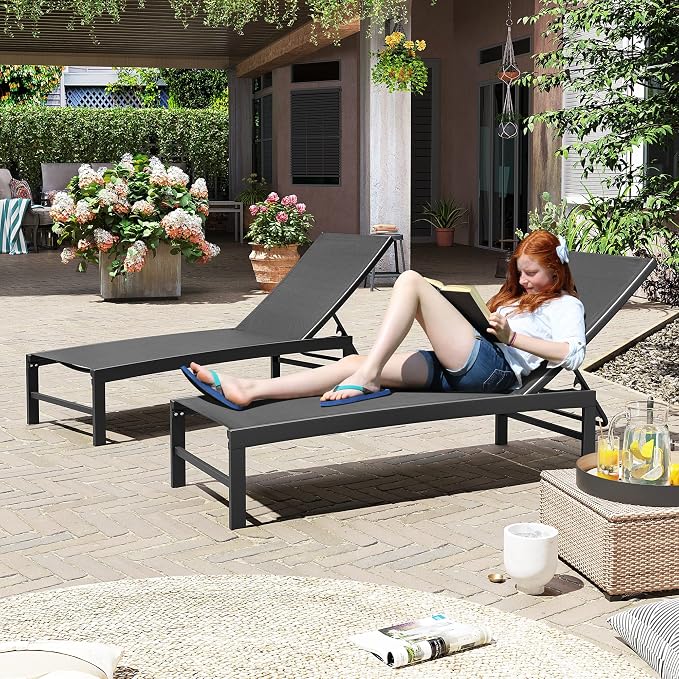 Crestlive Products Lounge Chair Outdoor Set of 2, Aluminum Pool Chaise Lounge - Image 8
