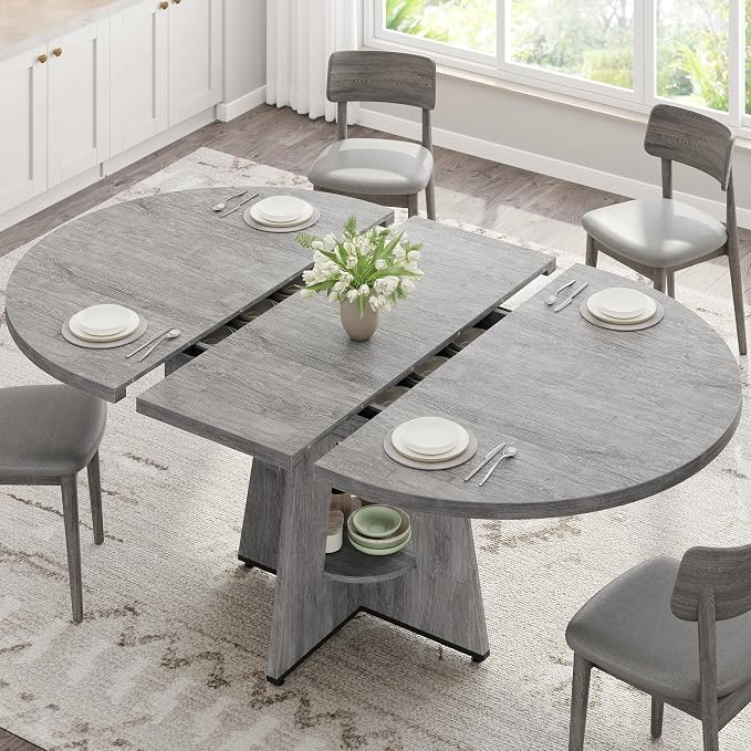 43''–59'' Extendable Dining Table, Round Kitchen Dining Room Dinner Table by JOCOEVOL