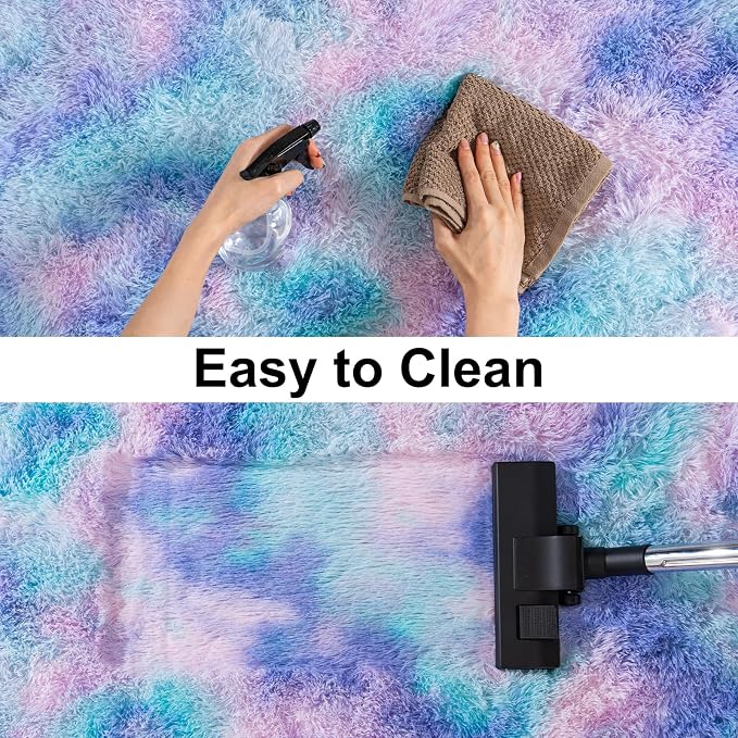 Soft Runner Rugs for Bedroom Hallways, 2x6 Purple Rainbow Fluffy Shag Throw - Image 7