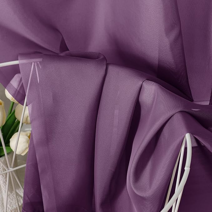 Aiyufeng Plum Purple Sheer Curtains 90 Inches Long 2 Panels, Solid Voile Top - Image 7