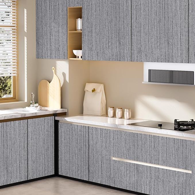 Grasscloth Peel and Stick Wallpaper Faux Weave Grey Contact Paper Modern - Image 7