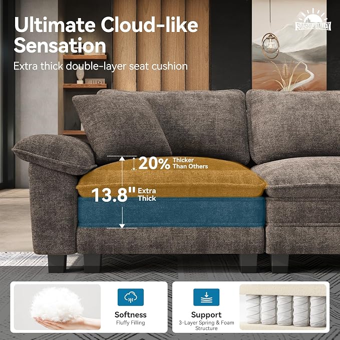SUNSHINE VALLEY 3 Piece Living Room Sofa Furniture Set, Chenille Modular 2 - Image 3