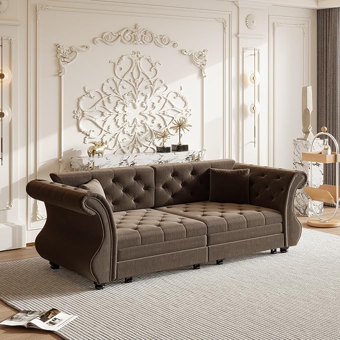 83.8" Oversized Pull Out Sofa Bed, Chesterfield Velvet Sleeper Sofa Couch - Image 6