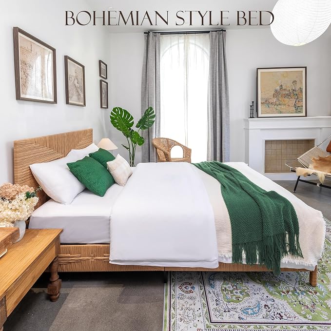 Yechen Queen Rattan Style Boho Bed Frame - Image 7