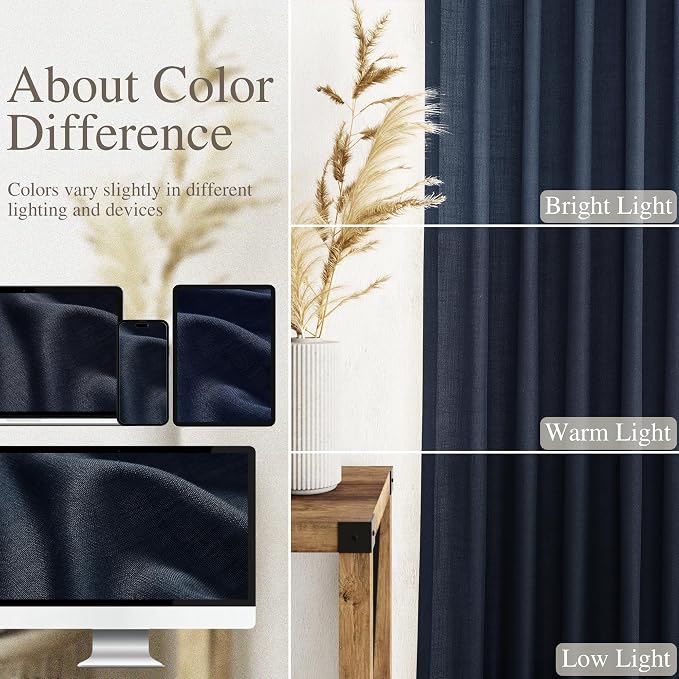 Linen Navy Blue Curtains 120 inch Extra Long - Image 4