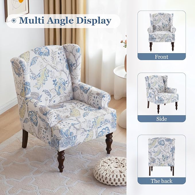 HUIMO Printed Wingback Accent Chair, Linen Upholstered High Back Armchair - Image 8