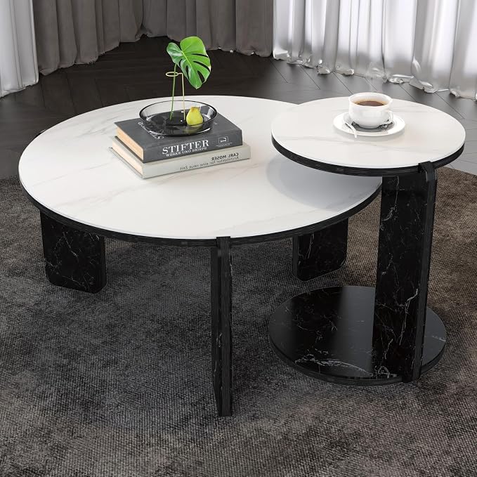 GDFStudio Round Nesting Coffee Table Set of 2, Modern Wooden Accent Side Table by GDFStudio