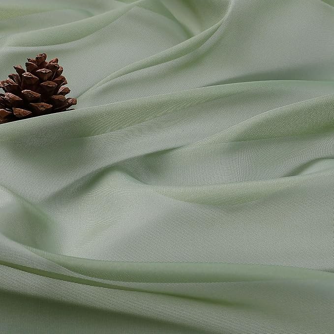 OVZME Sage Green Sheer Curtains 84 Inches Long 2 Panels Set, Light Filtering - Image 5