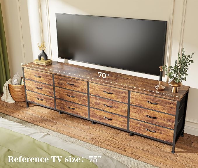 Huuger 70 Inch Dresser for Bedroom, TV Stand for 65, 80 Inch TV, 12 Fabric - Image 2