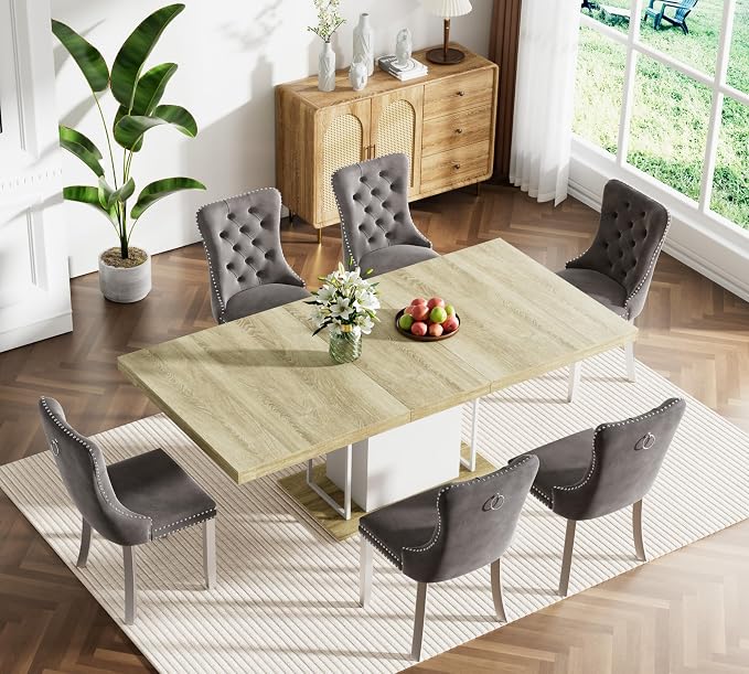 Henf 63"-79" Dining Table Set for 6, 7 Pieces Extendable Dining Table and 6 - Image 2