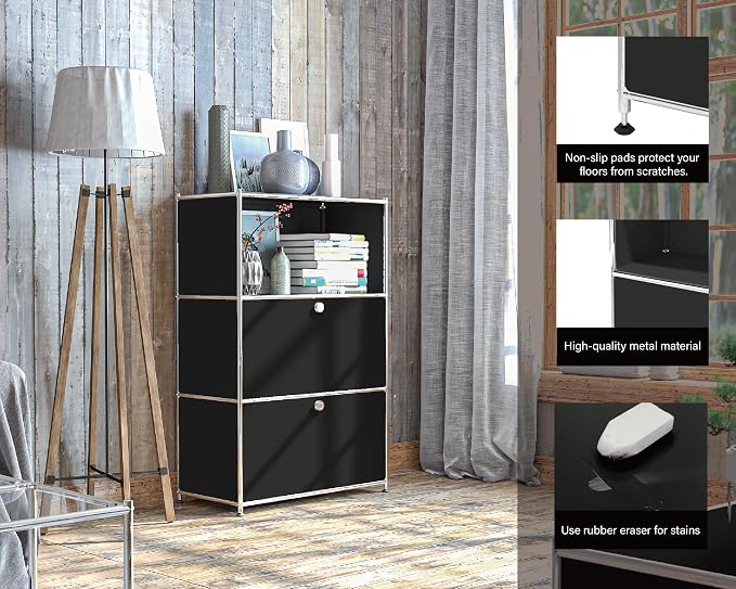 Metal Shelf with 2 Flap Doors, Large Capacity Cabinet, DIY Modern Home - Image 5