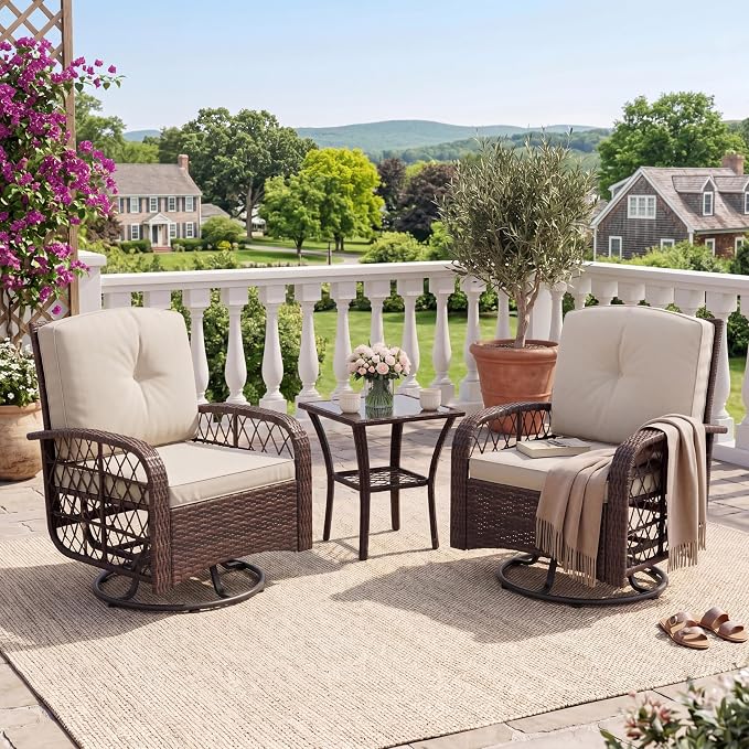 3-Piece Patio Furniture Set, 2 Swivel Rocking Chairs by GarveeHome