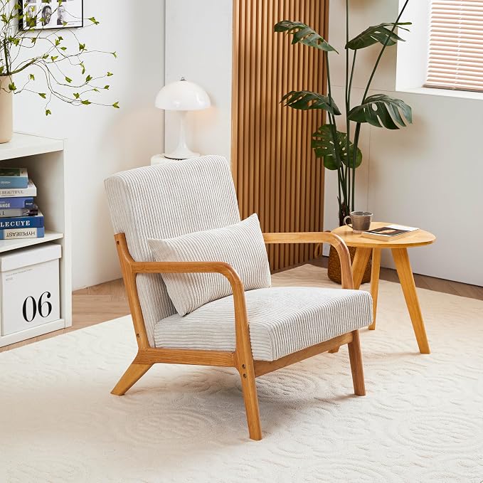 Mid Century Modern Accent Chair, Solid Wood Comfy Living Room Chair - Image 2