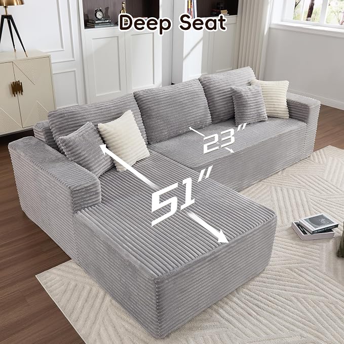 108" Boneless Couch, L-Shaped Modular Sectional Sofa - Image 3