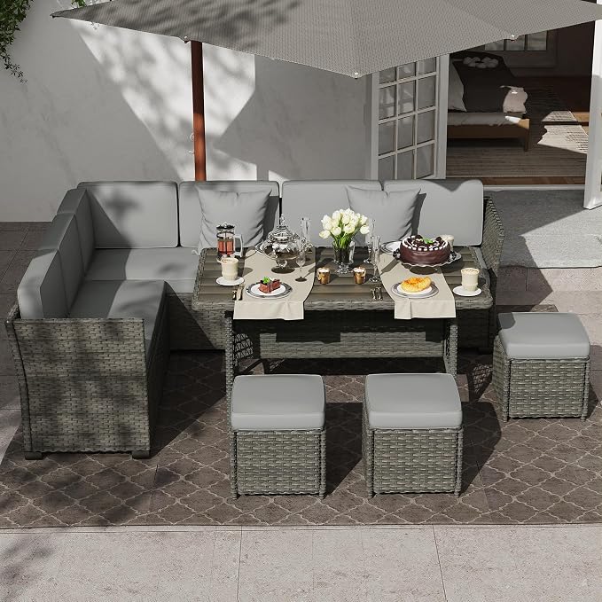 KIGOTY 7 Piece Patio Furniture Set, Outdoor PE Wicker Rattan Outdoor Dining Set - Image 6