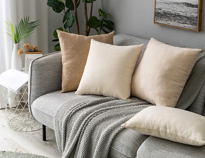 Stellhome Pack of 2 Burlap Throw Pillow Covers Farmhouse Linen Cushion Covers - Image 7