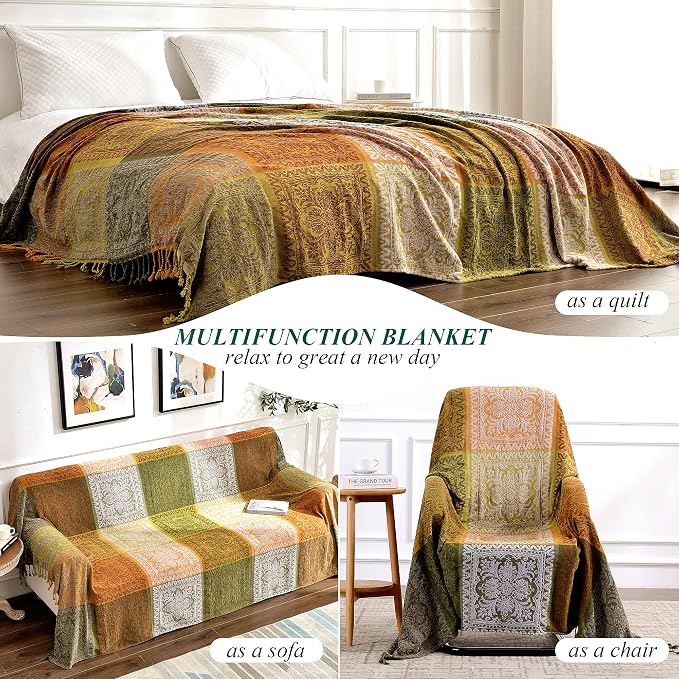Boho Throw Blanket, Bohemian Tassels Throw Blankets - Image 2