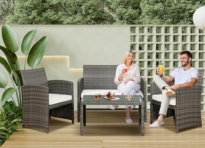 SUNLEI Patio Furniture Set 4 Piece Outdoor Furniture Set, PE Rattan Wicker - Image 9