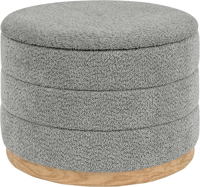 Round Storage Ottoman with Tray Lid, Folding Chenille Fabric Footrest with by ZOLANOful